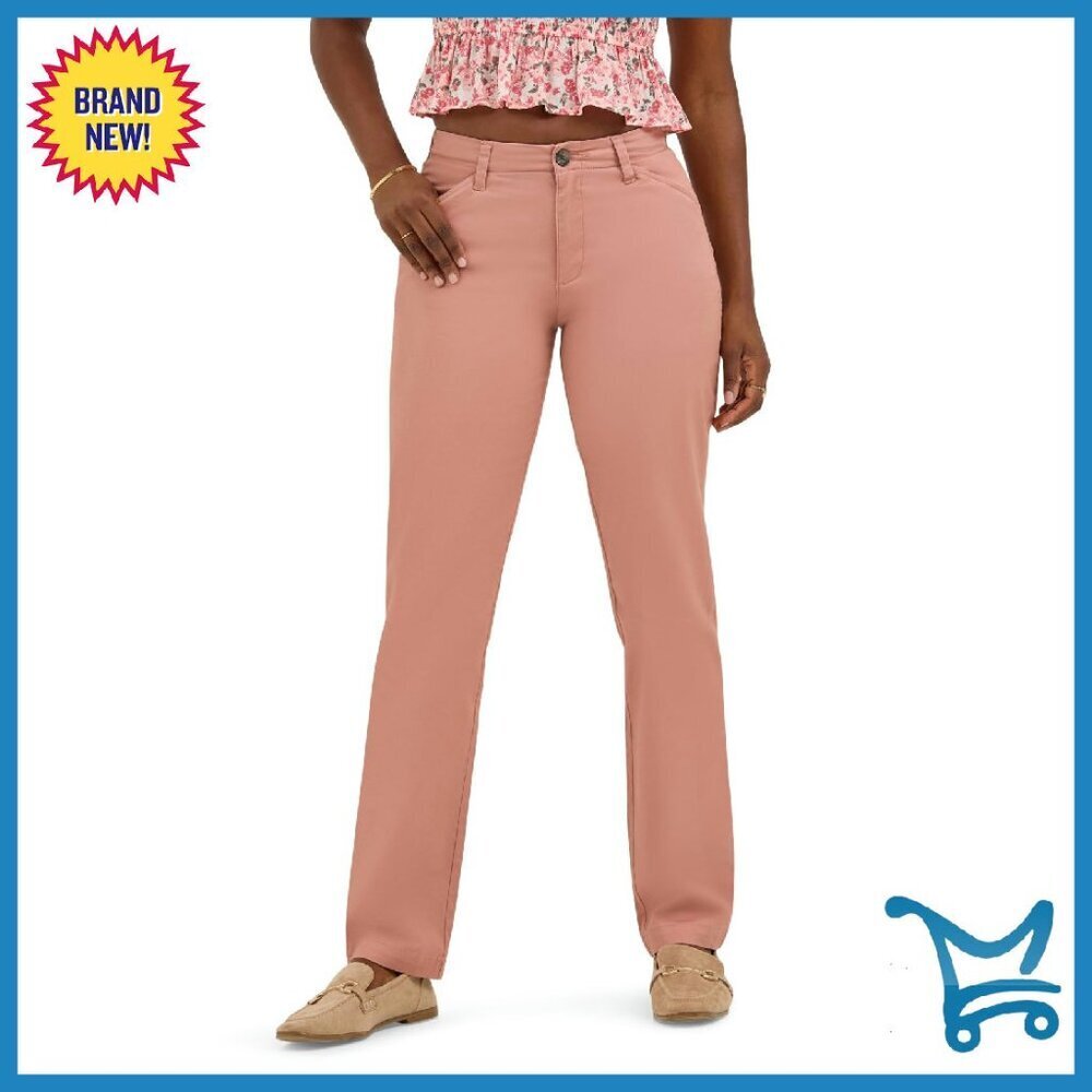 Regular Fit Stretch Chino Pants Mid Waist Straight Leg Casual - Picture 1 of 6